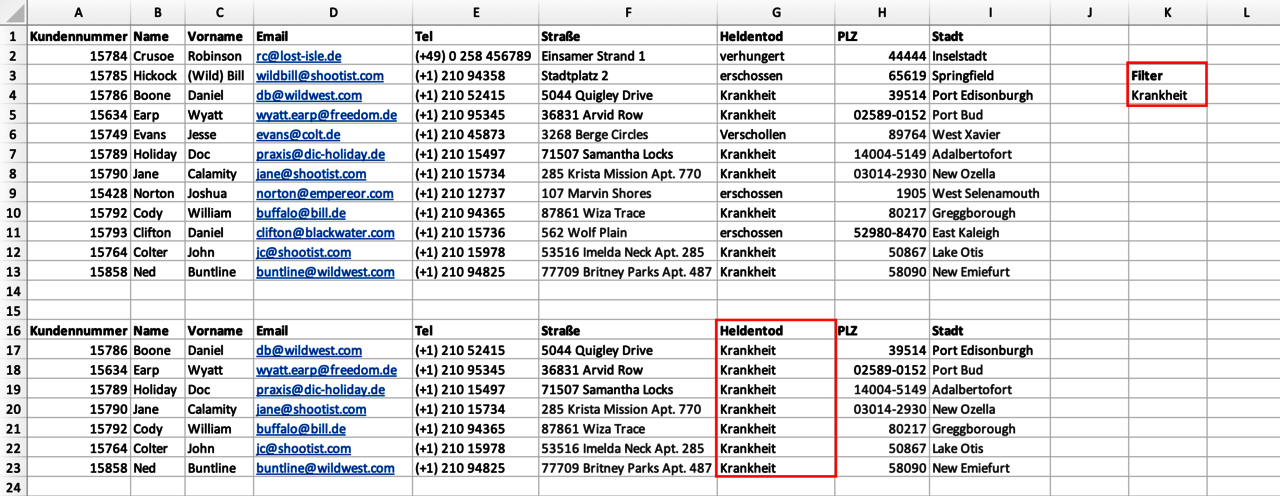 Eine Adressliste Vorlage in Excel