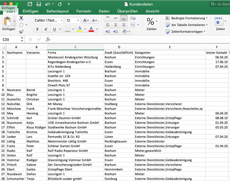 Das Bild zeige eine Excel-Liste mit Kundendaten.