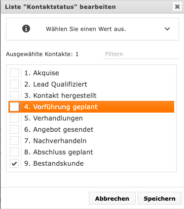 Das Bild zeigt einen Akquise Funnel in contactbox crm.