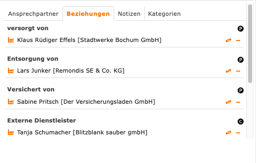 Das Bild zeigt einen Screenshot von contactbox crm für Immobilien mit Details zu Versorgung von Gebäuden.